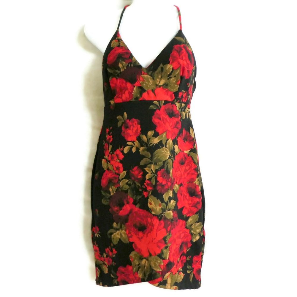 Windsor Vintage 90s Dress Bodycon Wiggle Bra Roses Tulip Front USA
